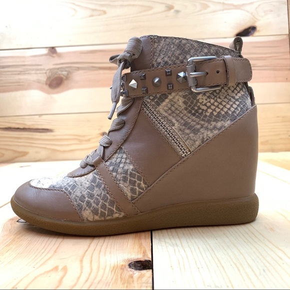 Sam Edelman Brogan Wedge Gray Tan Snake Sneakers 6 - Picture 8 of 15
